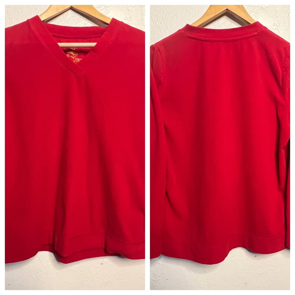 2 Made for Life Women's Medium Sweatshirts Lightweight V-Neck Cream Red Long - Picture 7 of 13